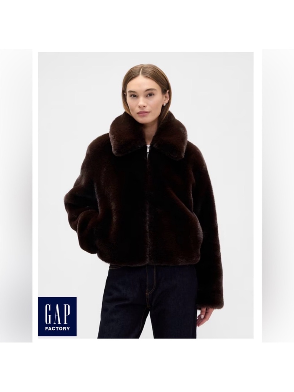 Gap Factory faux fur brown jacket large